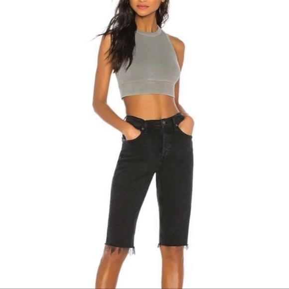 Agolde Carrie Long Length Slim Shorts - High Rise, Black, Size 24 - Picture 7 of 10